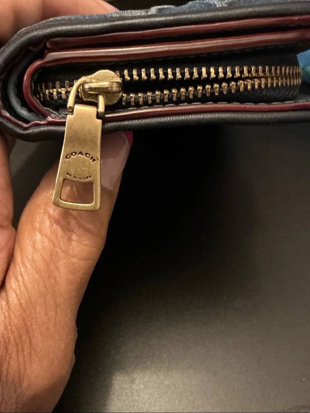 Coach Denim Signature C Compact Wallet in Dark Blue with Gold Hardware
